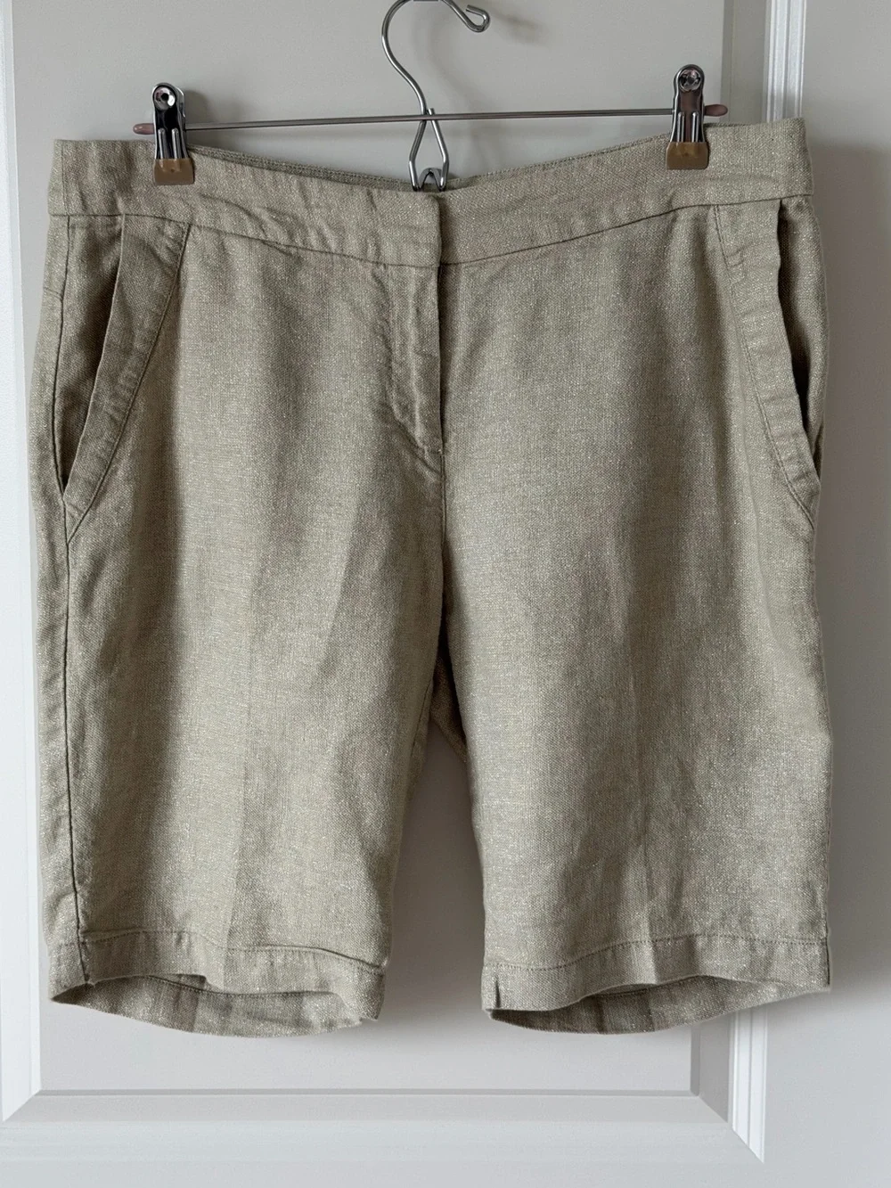 Eileen Fisher Neutral Beige Organic Linen Blend Shimmer Metallic Shorts ~ 8-10